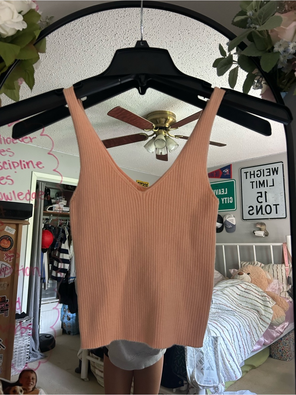BE COOL Ribbed V-Neck Tank Top in Blush